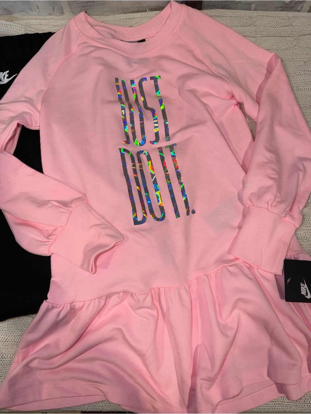 Nike Pink Holographic "Just Do It" Ruffle Dress
